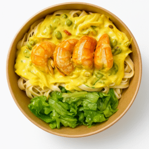 Tagliatelles à la crème et aux champignons + crevettes